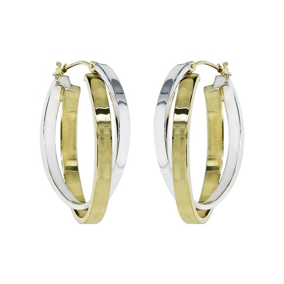 Round Double Hoop Earrings 14K Two-Tone Gold - Picture 2 of 4